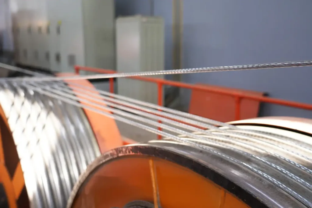 Steel wire coil in the manufacturing process at Astro Cables.